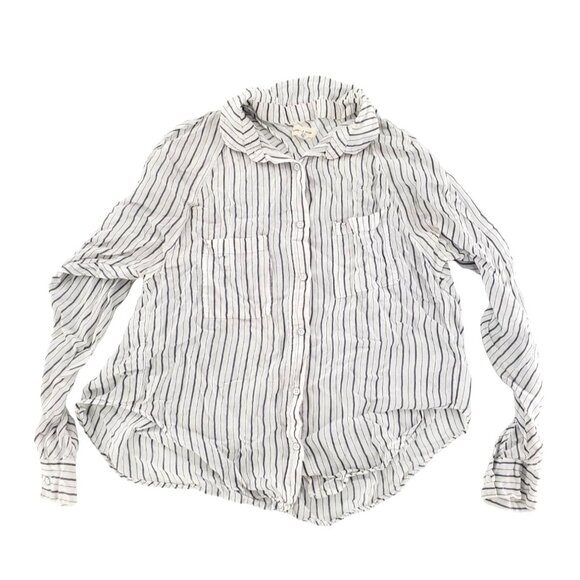 Silence + Noise Sm Charlie Striped Button-Down Shirt Lightweight Oversized Sheer - Picture 2 of 15